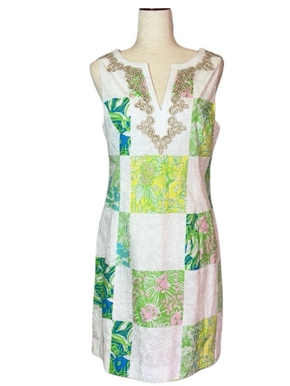 Lilly Pulitzer White Green Yellow Patchwork Floral Shift Dress NWT size 8